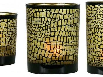 Teelichthalter Glas Kroko mattschwarz